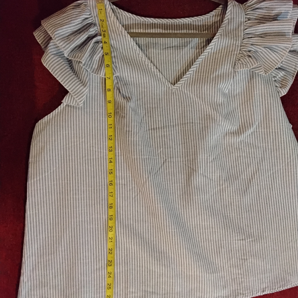 Blue Flutter Sleeve Ruffled Blouse - Picture 7 of 7